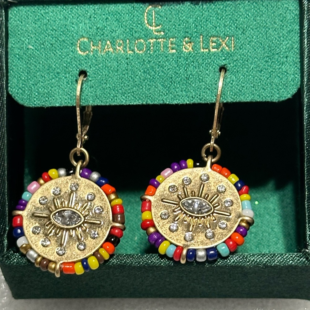 Charlotte and Lexi evil eye earrings in multicolors